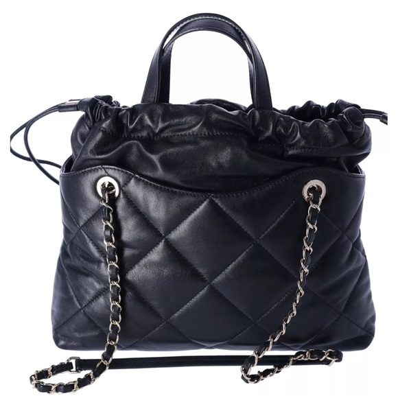 Chanel Lambskin Quilted Small Drawstring Shopping Bag Black - Picture 7 of 14